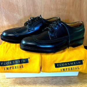 Florsheim imperial men’s 9.5 black wingtips new not orig. box felt bags